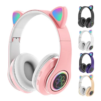 Безжични Bluetooth слушалки с красиви кошачьими уши, каски с led подсветка, Спортни стереомузыкальные слушалки с микрофон за подаръци за момичета