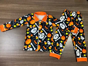 Търговия на едро с Детски пижам на Хелоуин, Пижами, Комплект Orange ризи с дълъг ръкав за малки момичета, Детски Панталони, дрехи за сън за деца