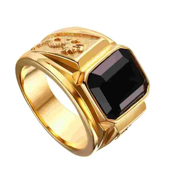 1 бр. Модно златен пръстен, Винтажное пръстен с черен цирконием, Стилни бижута, подарък за Свети Валентин за мъже, украса за мъже (размер 12), пръстени