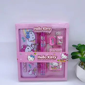 10 Комплекта Sanrio Hello Kitty, Детски Сладък Набор от офис консумативи с анимационни Изненада, Идва с пеналом, острилка ви за моливи, Дребни