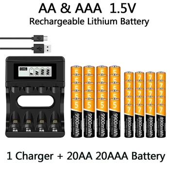 100% Оригинална батерия AA AAA от 1,5 Акумулаторна литиево-йонна батерия 9900 МВтч 1,5 Батерия AA AAA USB зарядно устройство за по-Дълъг живот