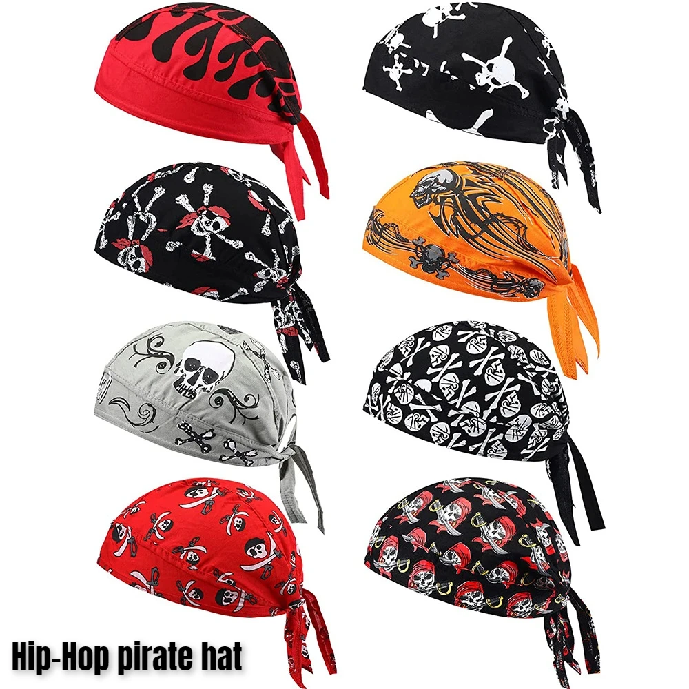 Шарена кърпа в стил хип-хоп с пиратски череп, мъжки дишаща спортна шапка за езда, бягане, спорт на открито, кърпа за улични танци . ' - ' . 0
