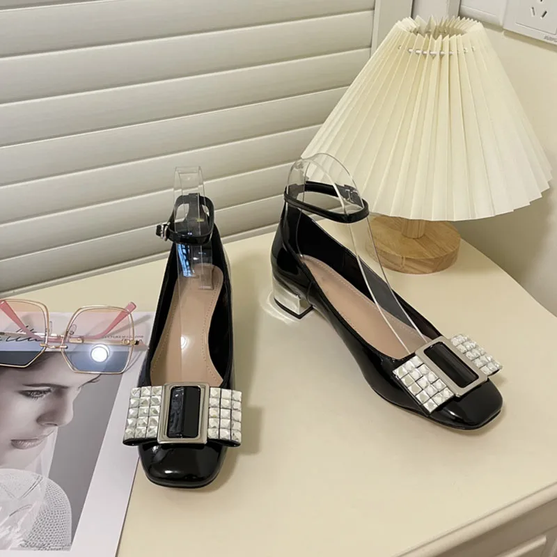 Обувките Мери Джейн в Ретро стил, Украсени с пайети, Sapatos Das Mulheres, Женски тънки обувки от лачена Кожа На дебелите Ток, Zapatos De Mujer . ' - ' . 1