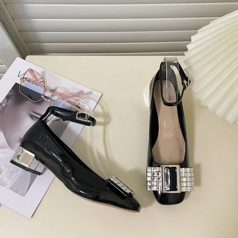 Обувките Мери Джейн в Ретро стил, Украсени с пайети, Sapatos Das Mulheres, Женски тънки обувки от лачена Кожа На дебелите Ток, Zapatos De Mujer . ' - ' . 2
