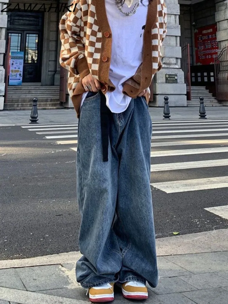 Модни Улични реколта обикновена свободни дамски дънки в стил хип-хоп, Градинска облекло с широки штанинами, ежедневни разнообразни есенни дънкови панталони . ' - ' . 0