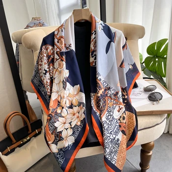 110 * 110 см Луксозен брендовый копринен шал дамски шал с квадратна принтом, сатен, шал, плажен
