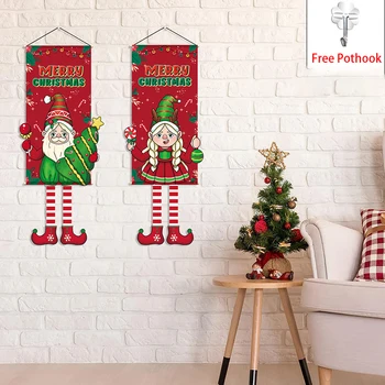 110 см Коледен Висящ Плат Плакат 2024, Коледни украси, Творчески Cartoony Фон, плат, Коледен декор