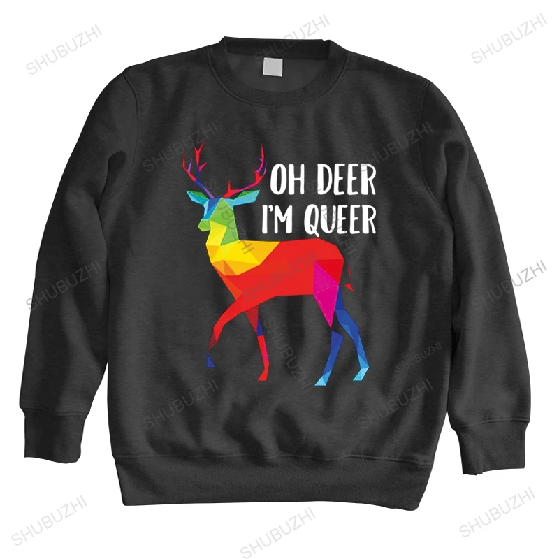 мъжки есенна памучен hoody с качулка и черно принтом Oh Deer I ' m Queer - Забавен игра на думи, ЛГБТ-rainbow, блузи, унисекс, есенни блузи . ' - ' . 0