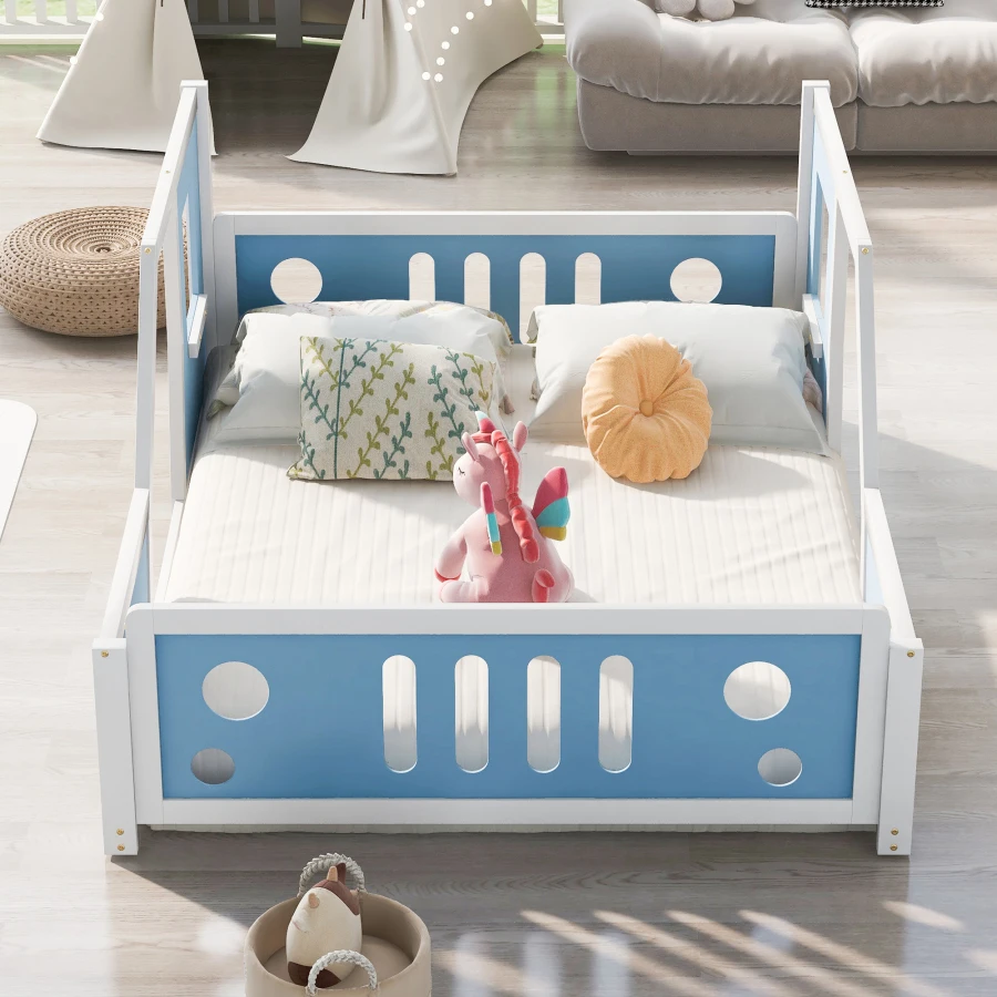 Забавната класическа легло-платформа във формата на кола в естествен размер с колела, благородна класическа легло-кола, удобна за детски легла в спалнята . ' - ' . 1