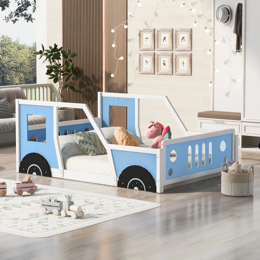 Забавната класическа легло-платформа във формата на кола в естествен размер с колела, благородна класическа легло-кола, удобна за детски легла в спалнята . ' - ' . 2