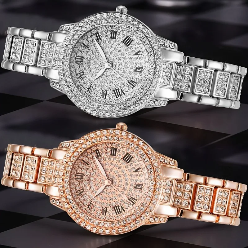 Луксозни дамски часовник с пълна диамантен пръстен, Елегантни маркови кварцов часовник с метална гривната, Дамски Моден часовник с кристали, цирконий . ' - ' . 1
