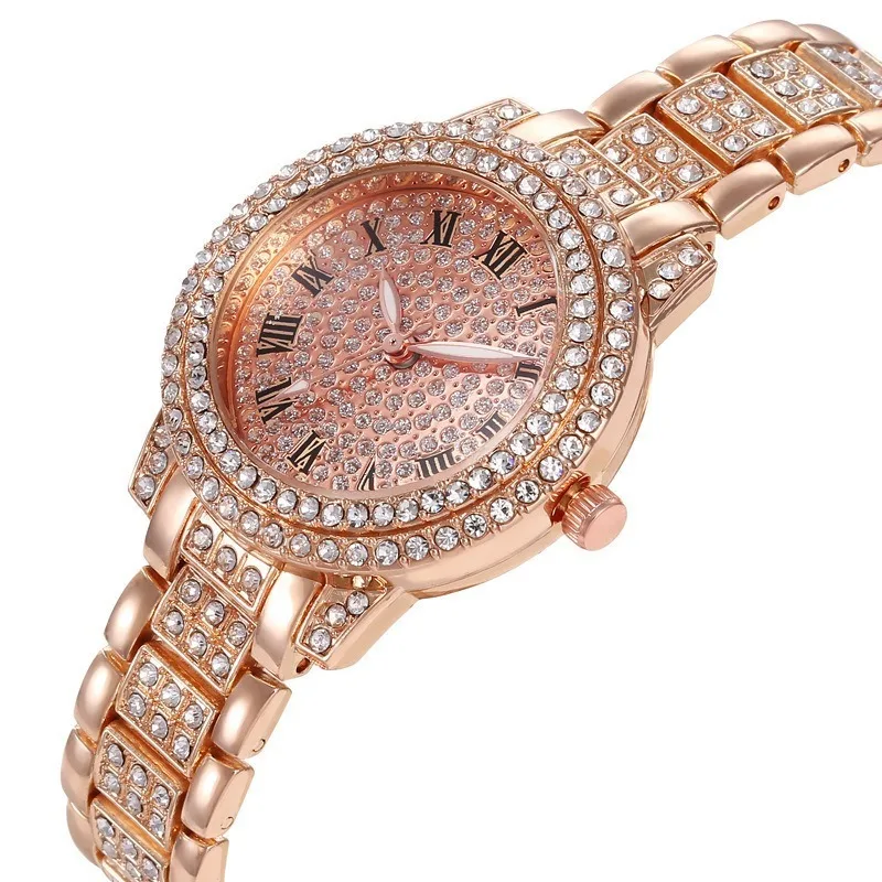 Луксозни дамски часовник с пълна диамантен пръстен, Елегантни маркови кварцов часовник с метална гривната, Дамски Моден часовник с кристали, цирконий . ' - ' . 5