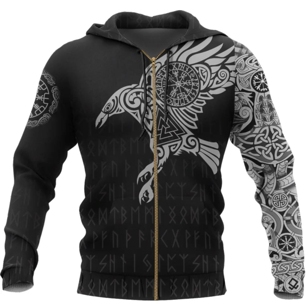 Viking The Raven of Tattoo Мъжки блузи с 3D Принтом в Ретро стил Harajuku, Модни hoody с качулка Есен Hoody, Ежедневни градинска hoody . ' - ' . 0