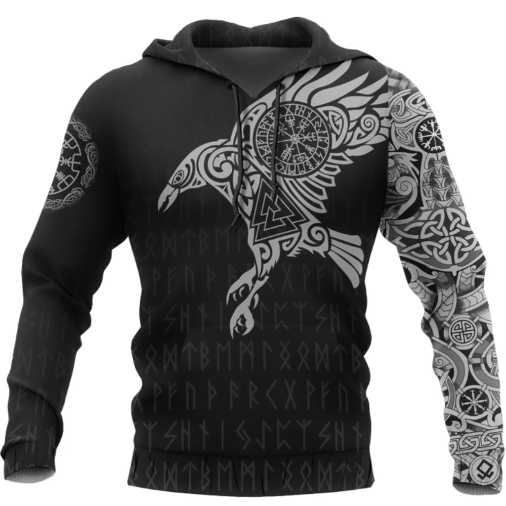 Viking The Raven of Tattoo Мъжки блузи с 3D Принтом в Ретро стил Harajuku, Модни hoody с качулка Есен Hoody, Ежедневни градинска hoody . ' - ' . 1