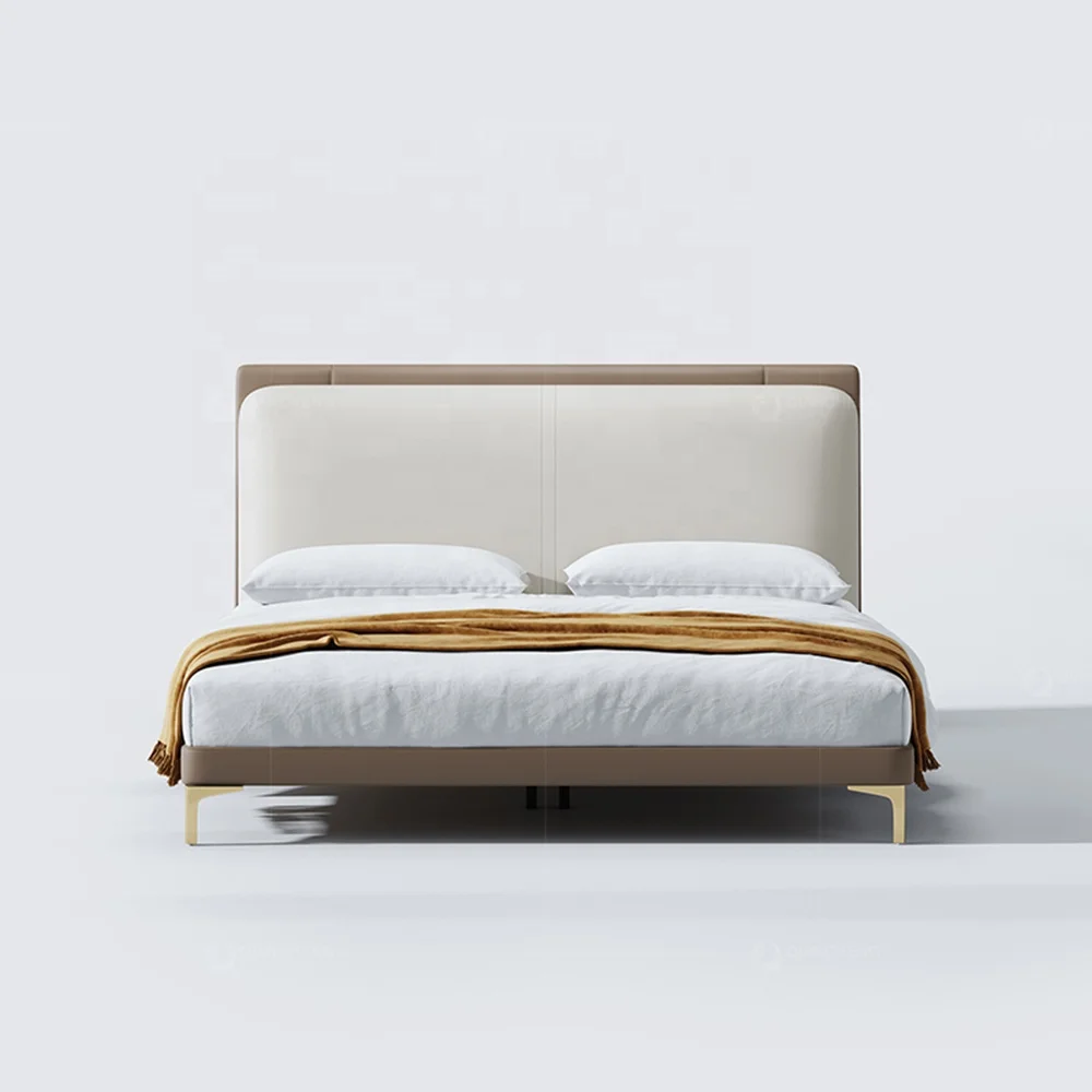луксозен спален комплект от естествена кожа с таблата, спалня с бяло кожено легло с високо таблата . ' - ' . 1
