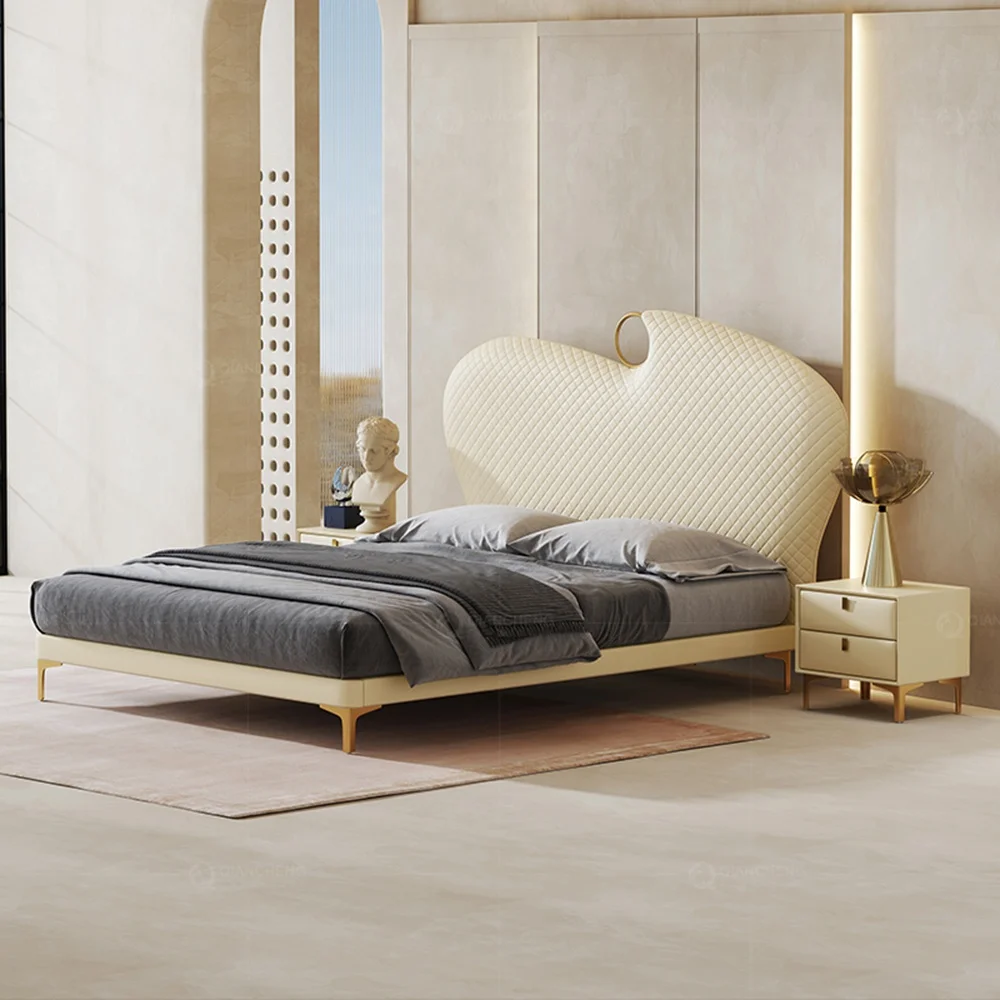 луксозен спален комплект от естествена кожа с таблата, спалня с бяло кожено легло с високо таблата . ' - ' . 3