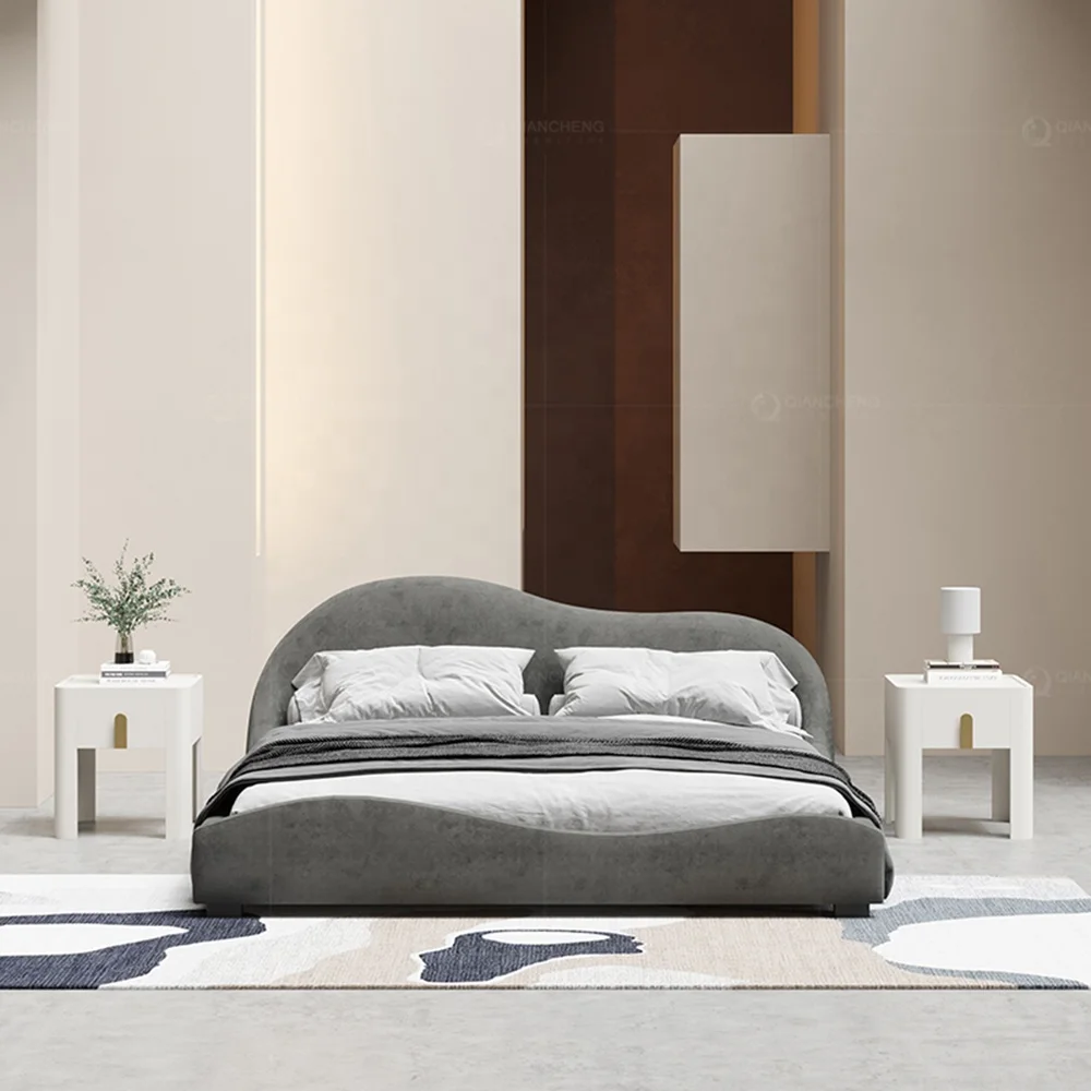 луксозен спален комплект от естествена кожа с таблата, спалня с бяло кожено легло с високо таблата . ' - ' . 4