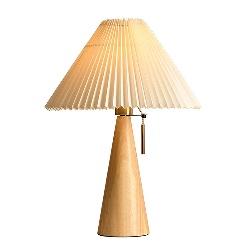 Ретро Плиссированная настолна лампа в Скандинавски стил от масивно дърво Настолни лампи, за да се учат, Настолни лампи за четене в спалнята, осветлението за декорация на дома E27 . ' - ' . 4