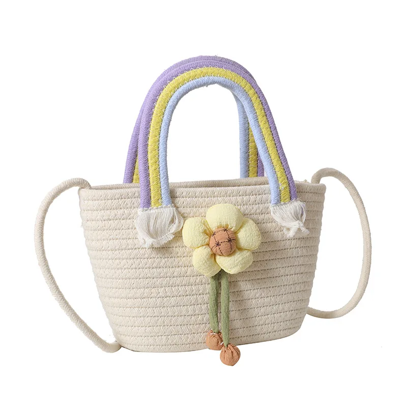 Дизайнерска декорация от Дъгова Памучен чанта от плетени въжета, Дамски чанти, малки чанти, Дамски лятна плажна чанта, чанти, Ежедневни чанти през рамо . ' - ' . 4