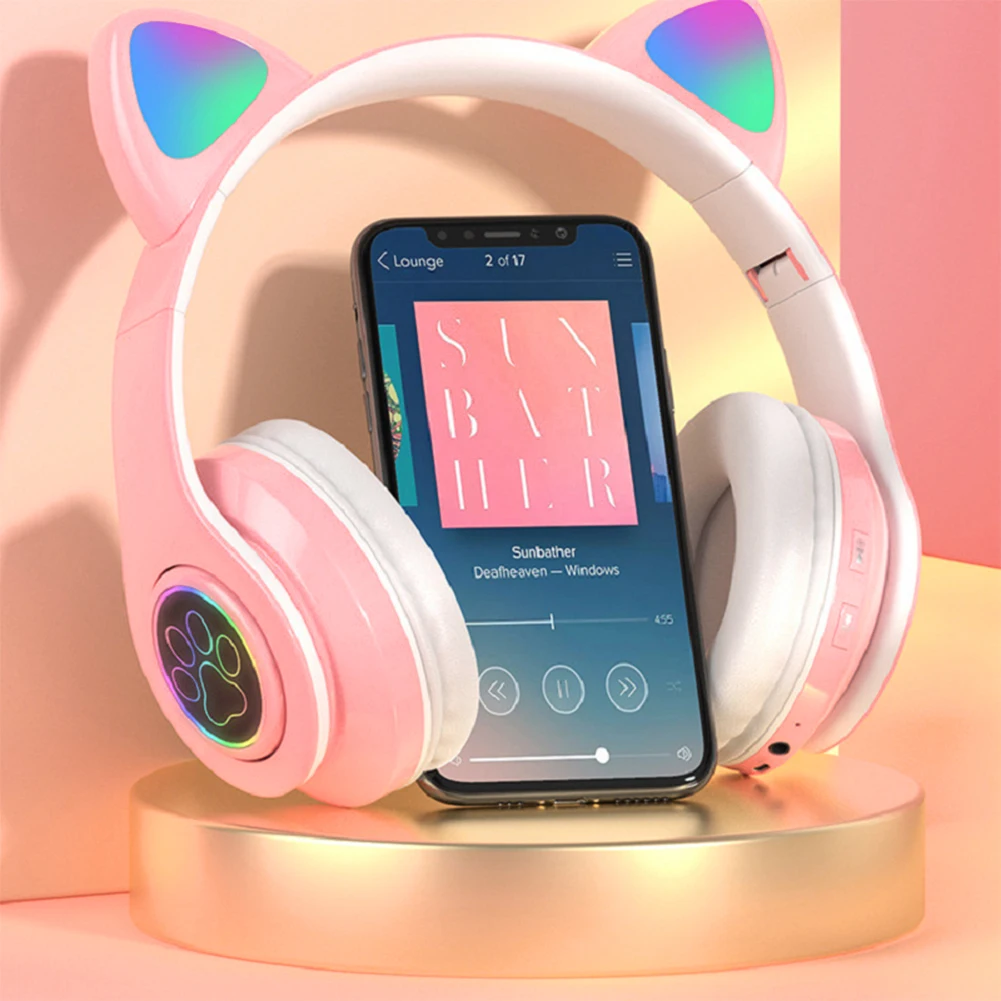 Безжични Bluetooth слушалки с красиви кошачьими уши, каски с led подсветка, Спортни стереомузыкальные слушалки с микрофон за подаръци за момичета . ' - ' . 4