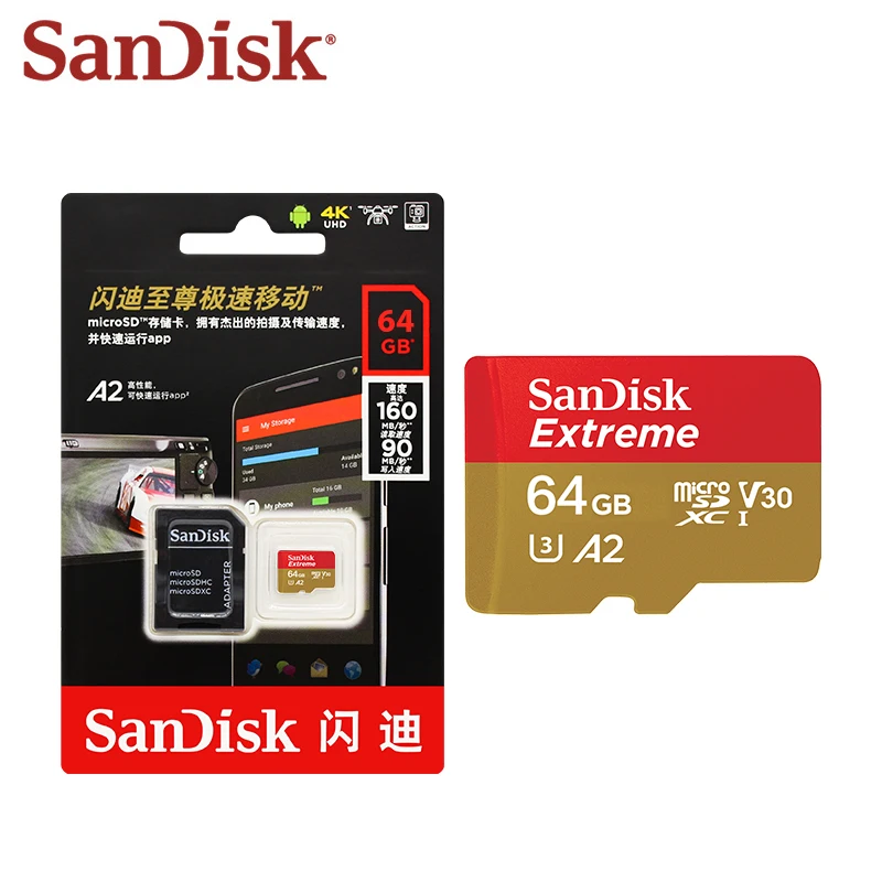 Пясъци Оригинална Карта памет Extreme Micro SD Card A2 A1 V30 U3 Флаш карта 64 GB 32 GB TF Карта и 128 GB Памет Microsd, За DJI drone . ' - ' . 4