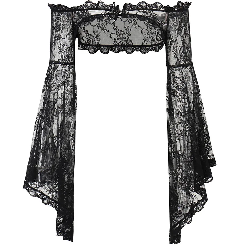 Тъмната готическа темпераментен секси блуза, дамски лейси прозрачна блуза с дълъг ръкав, жилетка . ' - ' . 5