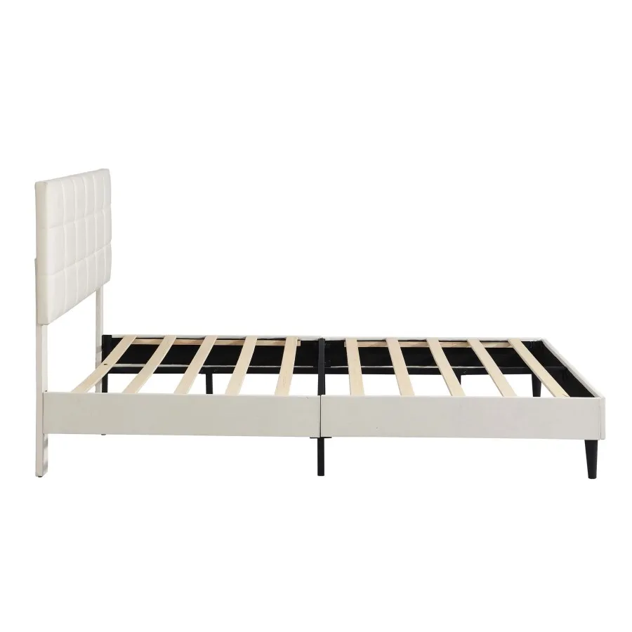 Пълен размер на рамка на легло-платформа с таблата, обитым кърпа и дървена пръчка, пружинен блок не се изисква / Лесен монтаж, бежов . ' - ' . 3