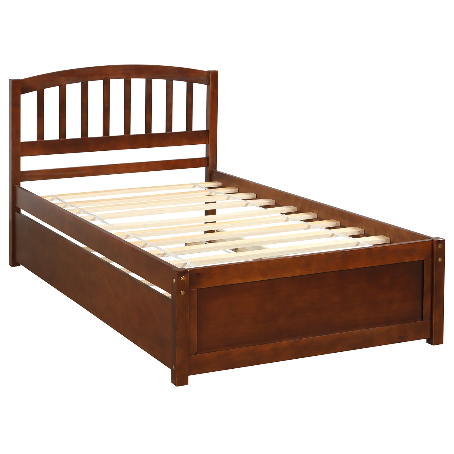 Легло-платформа двоен размер, дървена рамка на легло с багажником, орех Лесно за монтаж за мебели за спалня на закрито . ' - ' . 1