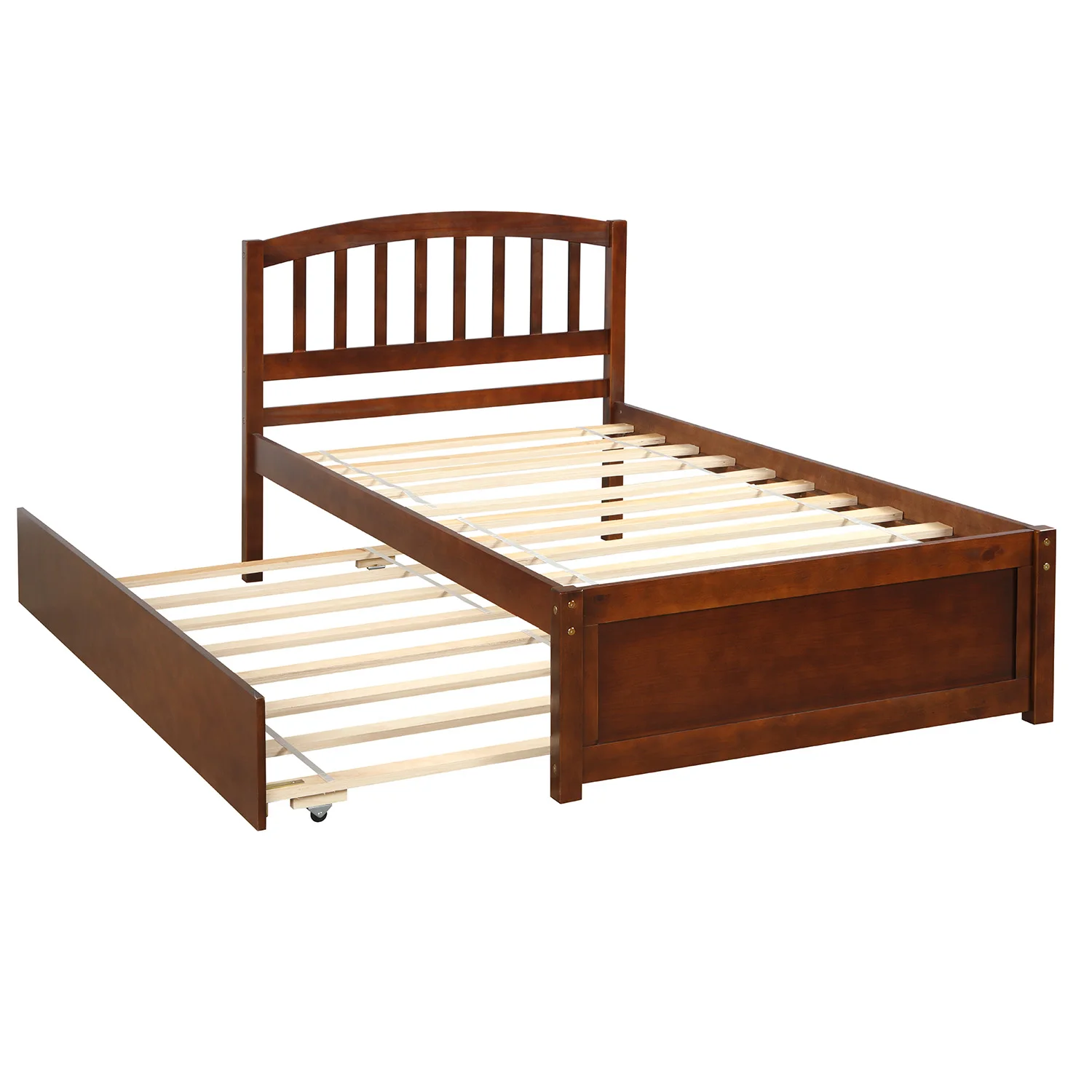 Легло-платформа двоен размер, дървена рамка на легло с багажником, орех Лесно за монтаж за мебели за спалня на закрито . ' - ' . 3