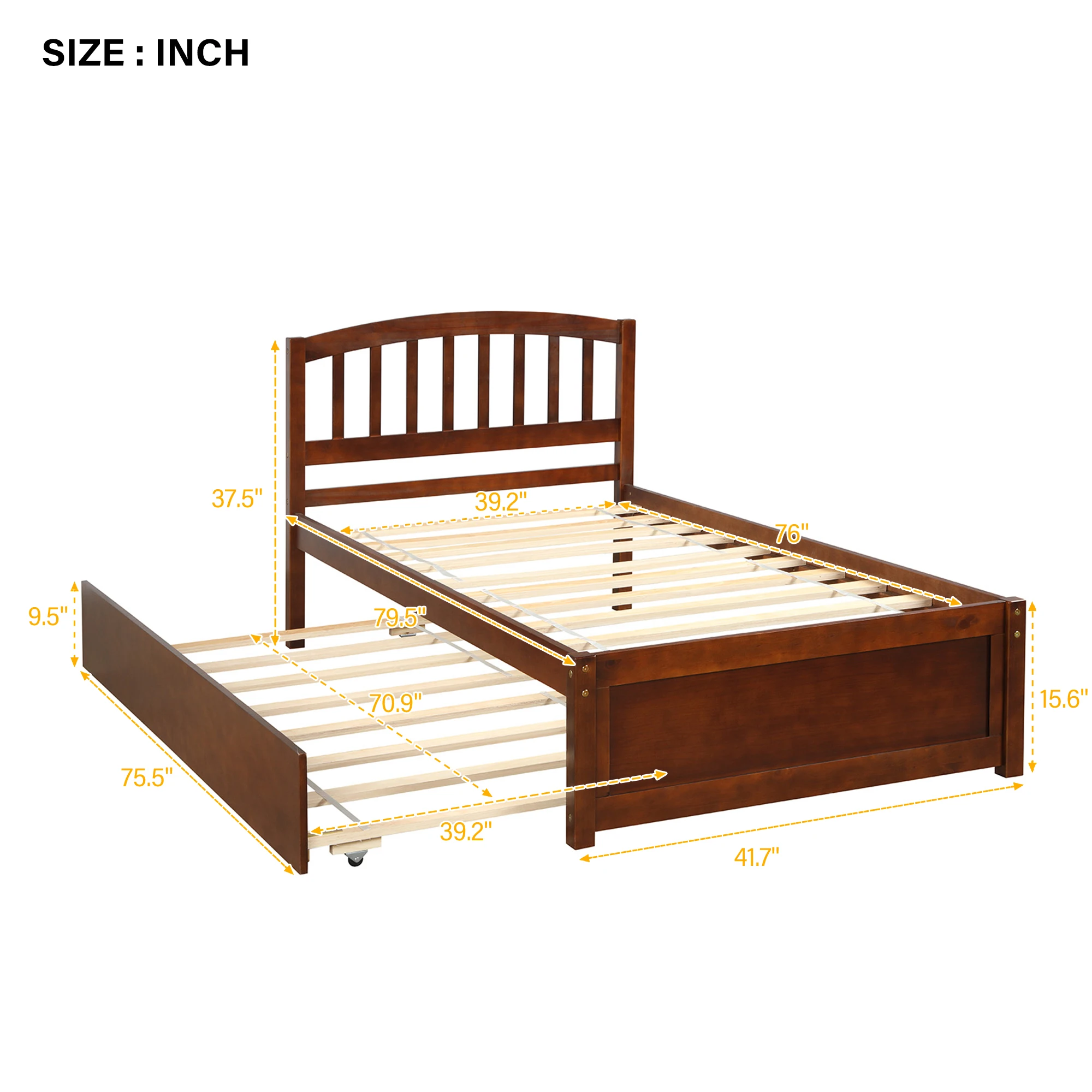 Легло-платформа двоен размер, дървена рамка на легло с багажником, орех Лесно за монтаж за мебели за спалня на закрито . ' - ' . 5