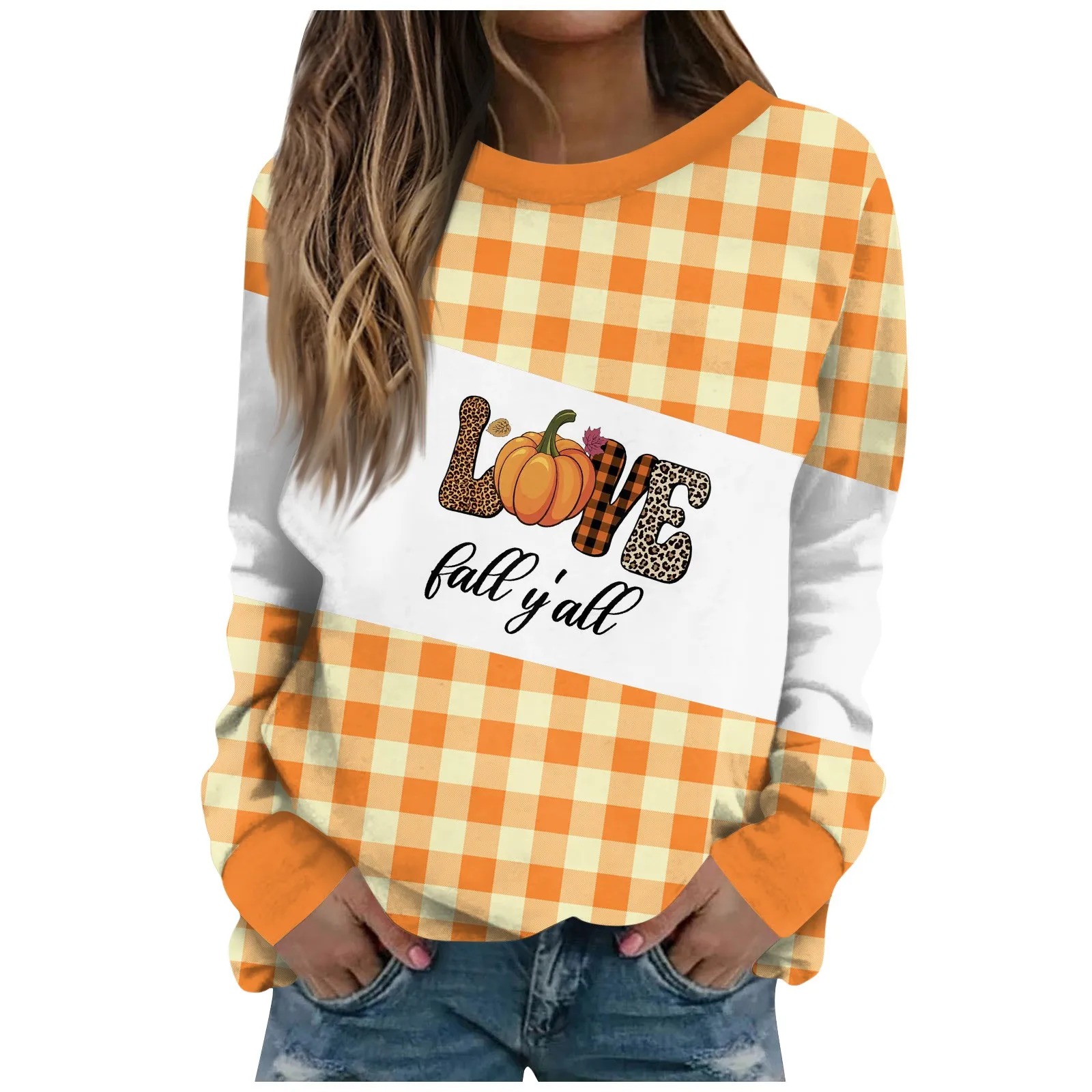 Тениски с забавни принтом и дълъг ръкав За Жени, Модерен Пуловер за всеки ден, Есенни Джуджетата, Есенна Тиква в Деня На Благодарността, Ежедневни Блузи В Стил Харадзюку . ' - ' . 3