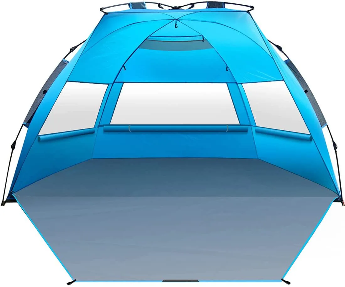 X-Large 4-местна плажна палатка Sun Shelter - Преносим Солнцезащитная палатка Незабавни действия за плаж с чанта за носене, сопи, 6 джобове за пясък, . ' - ' . 1