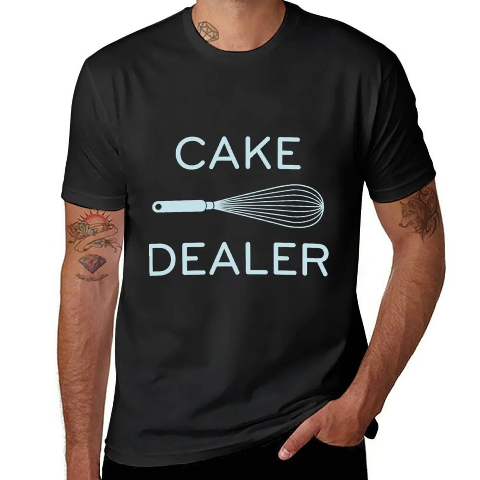 Нова класическа тениска Cake Dealer, тениски по поръчка, корейската модерна черна тениска, мъжка тениска с къс ръкав . ' - ' . 0