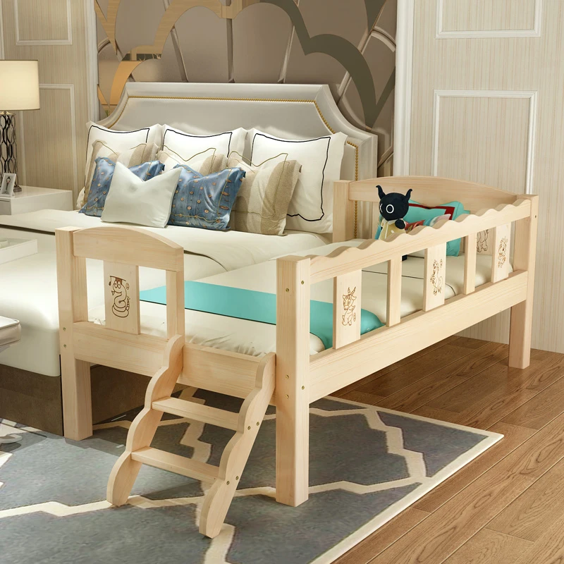Мебели за спалня бебешко легло от масивно дърво с парапет, за момчета и момичета, свързваща легла, борова бебешко легло, бебешко кошче (безплатно), разтегателна стълба, bu . ' - ' . 1