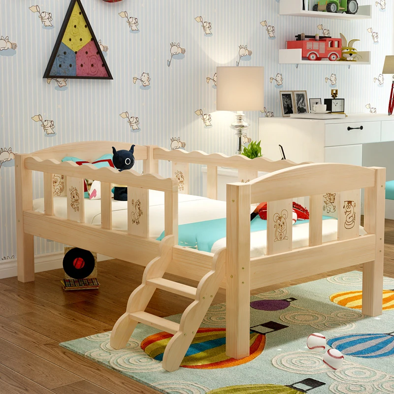 Мебели за спалня бебешко легло от масивно дърво с парапет, за момчета и момичета, свързваща легла, борова бебешко легло, бебешко кошче (безплатно), разтегателна стълба, bu . ' - ' . 2