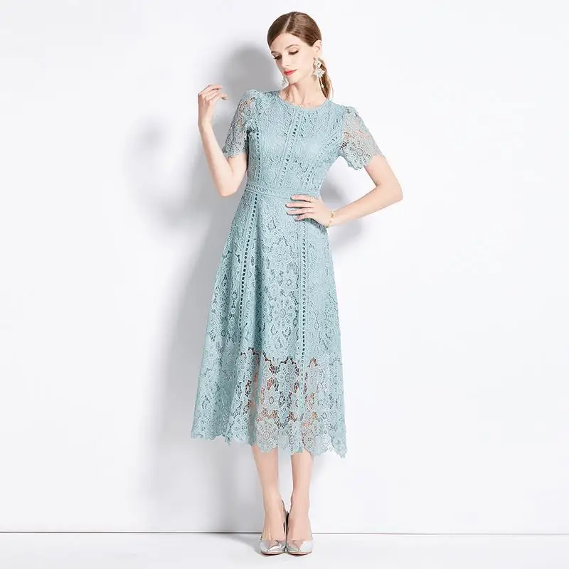 Френското винтажное ежедневното бельо рокля с кръгло деколте, ръкав-пеперуда, цип, цветен принтом, Елегантна дълга рокля с бродерия SR927 . ' - ' . 4