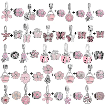 2 бр./лот, пролетен стил, розови маргаритки, висулки, мъниста, окачване, подходящ за оригинален брендовым браслетам, ожерельям за жени, бижута, Директна доставка