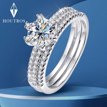2 елемента Д ВВС1 муассанит пръстен с диамант, 925 сребърно покритие 18 k бяло злато сватбени комплекти, сватбени участник група бижута Дроб