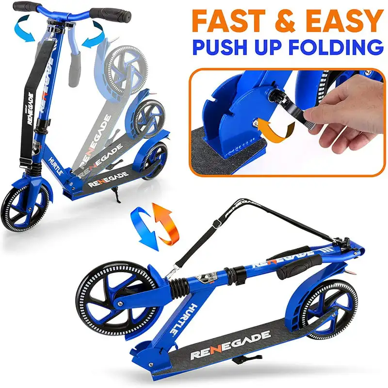 Лек и сгъваем скутер HURTSBU Kick Скутер - регулируема скутер за тийнейджъри и възрастни, легкосплавный с ударопрочными колела (синьо . ' - ' . 1