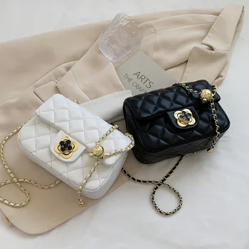 2023, Бяла, Черна Дамска чанта на верига, Малка чанта и портфейл от изкуствена кожа, Реколта Луксозна Дамска чанта-прашка през рамо с капак