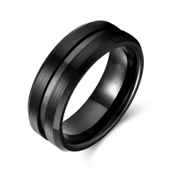 2023 Модни бижута 8 мм, черни пръстени от неръждаема стомана, мъжки аксесоари, подарък за годишнина, Класически мъжки пръстени с канали