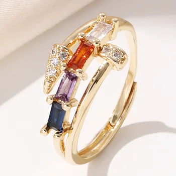 2023 Модни годежни пръстени, златен цвят с отворен дизайн за елегантни жени от естествен цирконий, вечерни украса за всеки ден