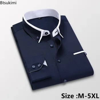 2023 Мъжки официалната делова риза Голям Размер, однотонная риза с дълъг ръкав и копчета, Ежедневни ризи с отложным яка, Мъжки дрехи