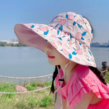 2023 Нова Детска Шапка в Корейски Стил, Скъпа Детски Памучен Солнцезащитная Шапка с плодове, Лятна Въздушна Шапка