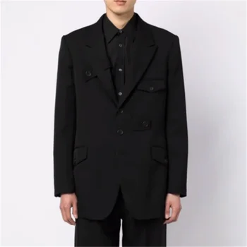 2023 Пролетно-есенния мъжки свободен костюм със средна дължина, ежедневни яке, младежки монофонични яке, модни и ежедневни облекла