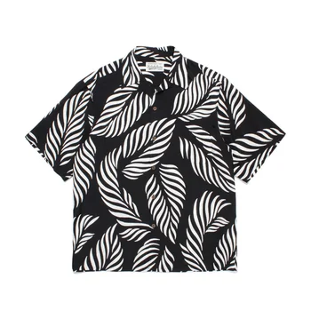2023ss Хавайска риза WACKO MARIA Leaves с принтом бели листа, мъжки и дамски риза за почивка на плажа