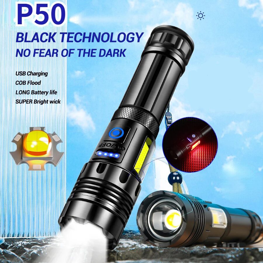 Супер Ярък XHP50 Мощен led фенер Power Bank Факел Light USB Акумулаторна походный тактически фенер с КОЧАН лампа . ' - ' . 0