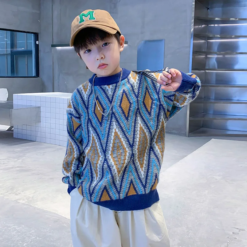 Популярният пуловер за момчета с кръгла яка лого, пуловер, за да се прави, новост зимата 2023, детски пуловери cuhk, детски пуловер . ' - ' . 0