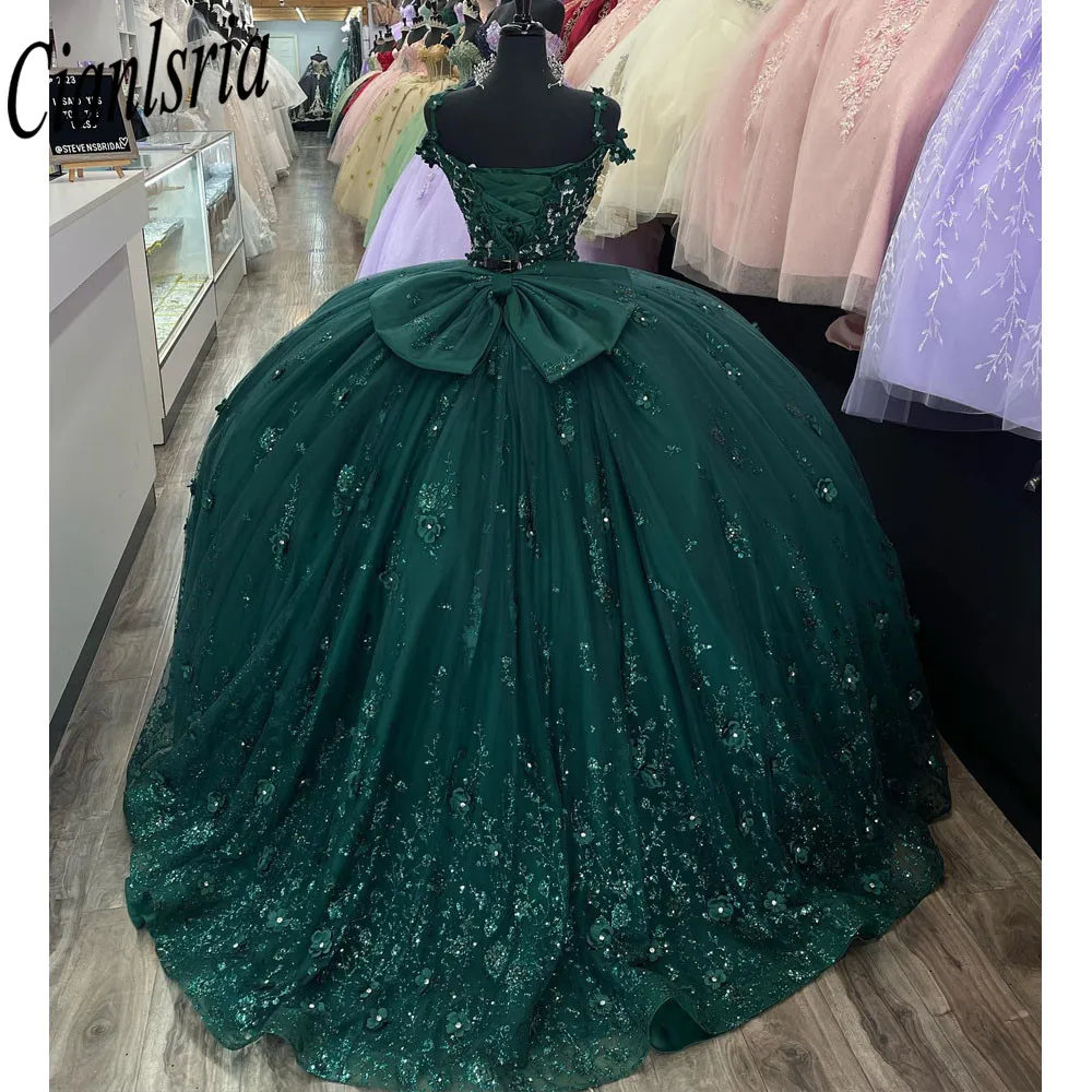 Луксозни Тучни Зелени рокли Принцеса 2023, Апликации от кристали с открити рамене, Лъскава Парти по случай Рожден Ден, Сладки 16 Рокли дантела . ' - ' . 1