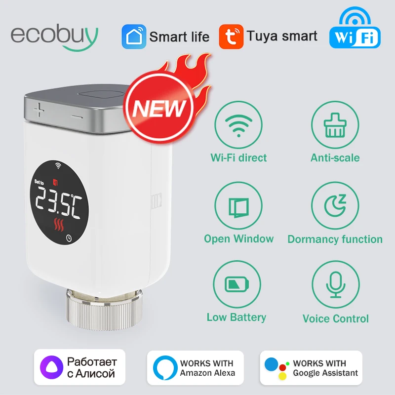 Sasha Smart Wifi Устройство Радиаторного клапан с термостатични глави, Регулатор на температурата на загряване на Smart Life Алекса Google Home Alice . ' - ' . 0